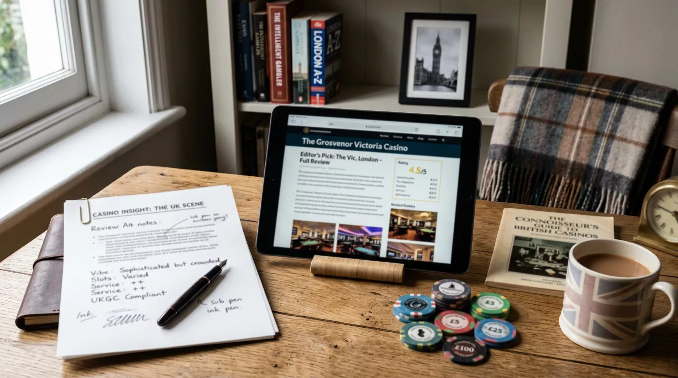 Editorial workspace summarising the Grosvenor Casino UK review verdict